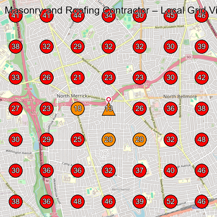 Masonry and Roofing Contractor GeoGrid visibility map for Waterproofing Service in Merrick